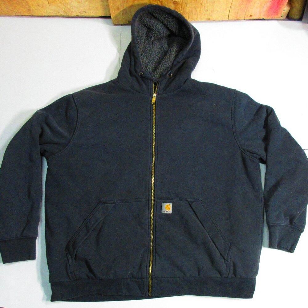 Carhartt Rain Defender Hoodie Men's Black Full Zip Quilt Lined Heavy Size XL
